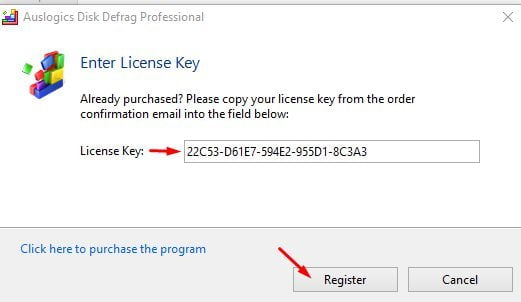 auslogics disk defrag free key